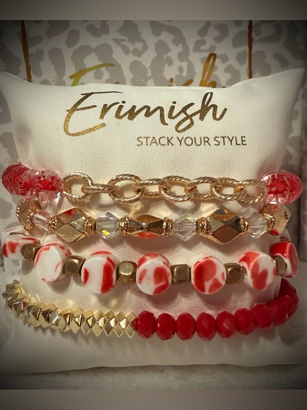 New ERIMISH Bracelets - 4 pc Stack - Red & White